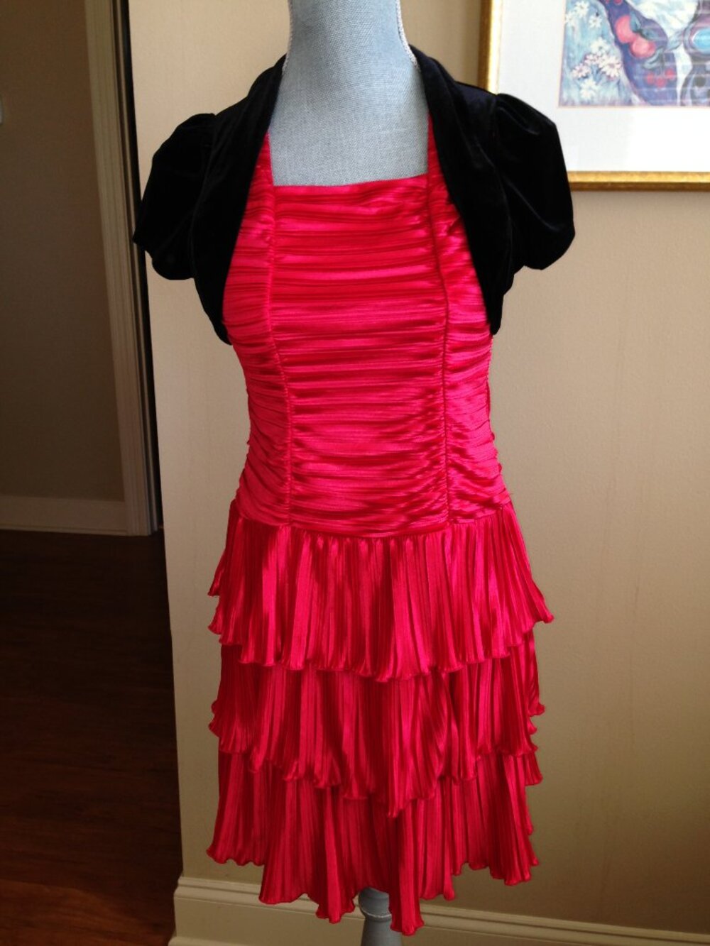 MY Michelle girls dress res with black velvet shrug, size 16